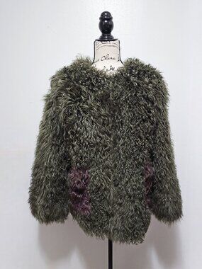 New Real Mongolian Sheepskin Shearling Lamb Fur Jacket Olive Green Forest NoMink